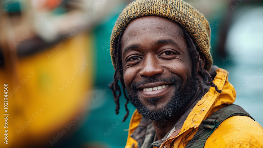 African American Black Man Fisherman - smiling, man, portrait, outdoor, happiness, yellow, fishing, water, beard, hat, cheerful, lifestyle, fisherman, sea, nature, identity, culture African American Black Man Fisherman - smiling, man, portrait, outdoor, happiness, yellow, fishing, water, beard, hat, cheerful, lifestyle, fisherman, sea, nature, identity, culture