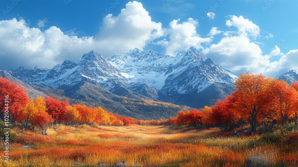 this Autumn plateau with a colorful mix of leaves, grasses, and distant, snow-capped mountains. this Autumn plateau with a colorful mix of leaves, grasses, and distant, snow-capped mountains.