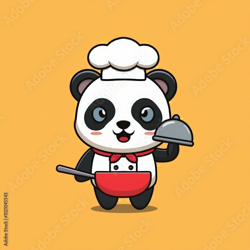 cute panda chef cooking cartoon