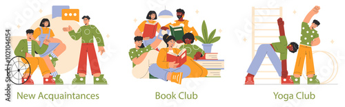 Clubs and Societies. Flat Vector Illustration