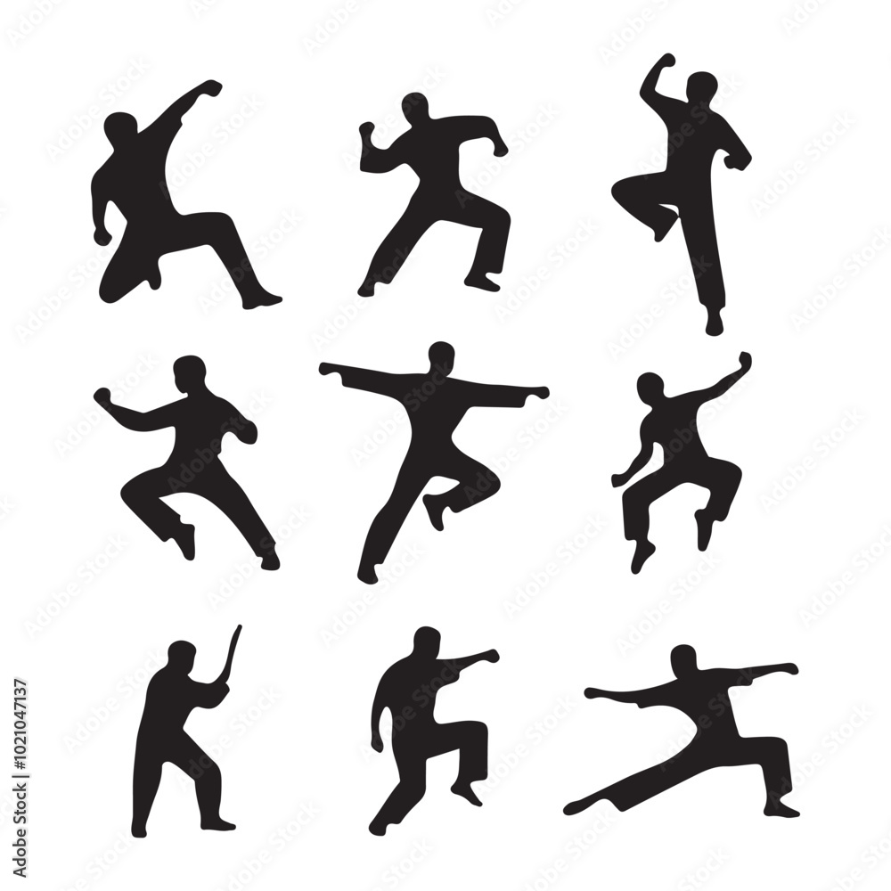 Obraz premium Kung Fu Symbol Icon Silhouette Vector Art Drawing Isolated on White Background