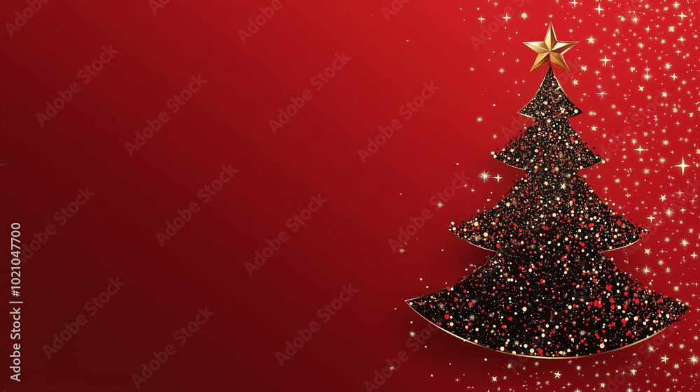 Vector decorated Christmas tree invitation card with copy space on red background. Vector decorated Christmas tree invitation card with copy space on red background.