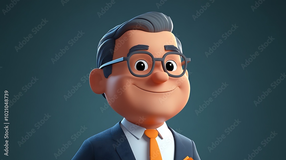 Smiling Cartoon Man in a Suit with Glasses and an Orange Tie Smiling Cartoon Man in a Suit with Glasses and an Orange Tie