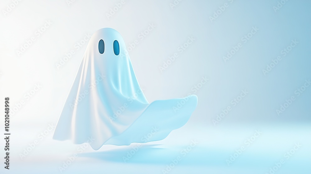 Happy ghost floating with cool shades and light blue tones Happy ghost floating with cool shades and light blue tones