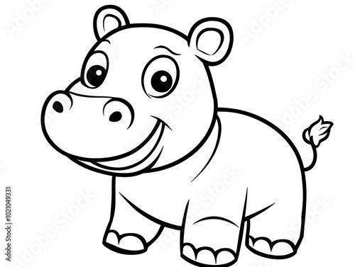 Cute Cartoon Outline of a Baby Hippopotamus