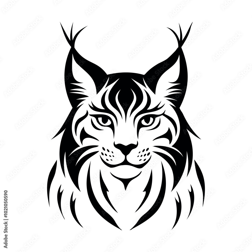 Fototapeta premium black and white outline logo, lynx icon