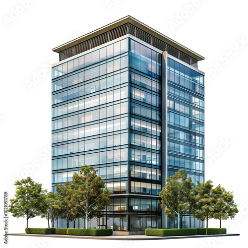 Tall office building realistic image on transparent background