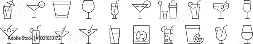 Beach Cocktail Outline Image Collection. Editable Stroke. Perfect for Infographics, Articles, Books, Flyers, Banners