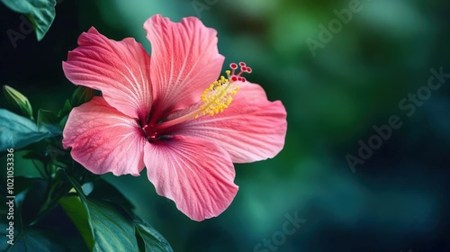Wallpaper Mural Close-up view of a vibrant pink hibiscus flower against a lush green background. Torontodigital.ca