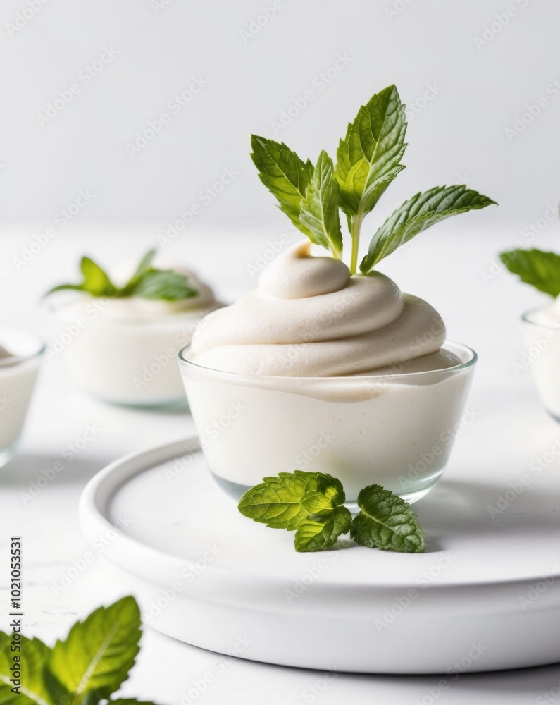 Delicious chocolate mousse with mint leaves. Delicious chocolate mousse with mint leaves.