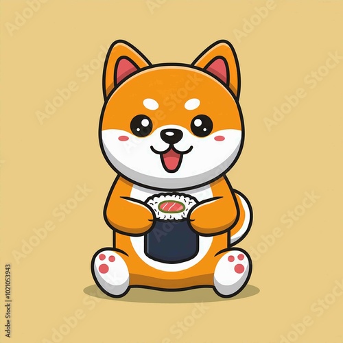 cute shiba inu dog holding sushi cartoon