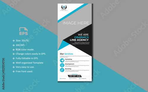 Professional Unique Corporate and Creative Roll Up Banner Signage Standee Template for Multipurpose Use with print Ready File.