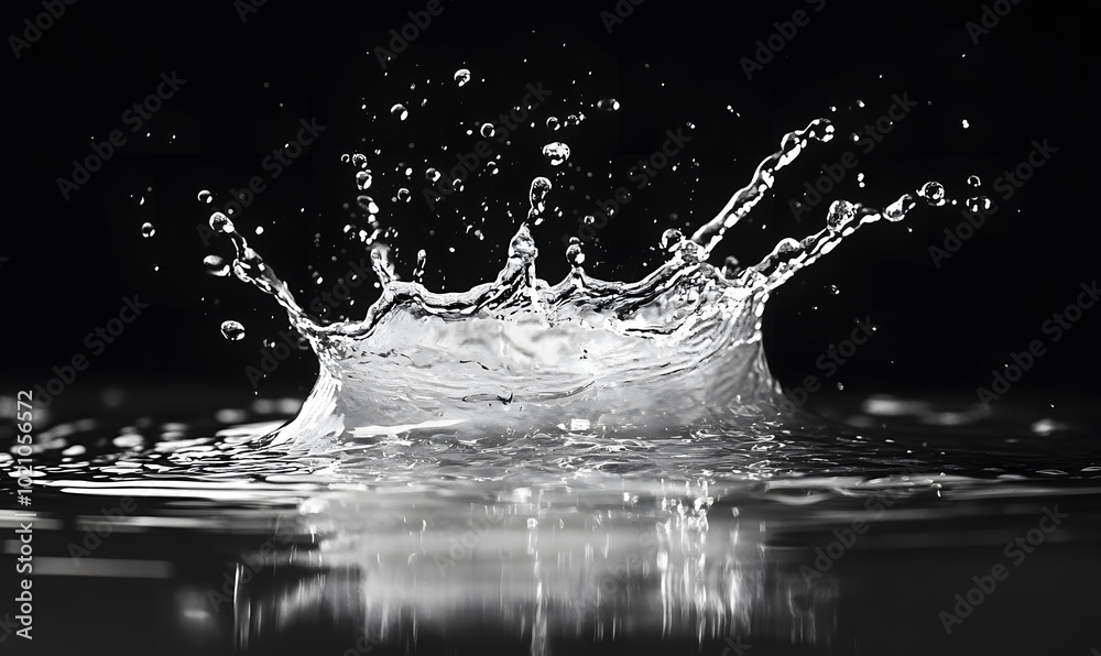 Dynamic Water Droplets Isolated on Black Background – High-Speed Captures, Ripples, Splashes, and Mist in Elegant Motion