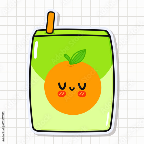 Cute funny Juice sticker. Vector hand drawn cartoon kawaii character illustration icon. Isolated on background. Orange juice card character concept