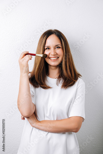 Obraz na płótnie portrait of makeup artist on white background w salonie