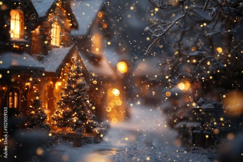 Cozy Snowy Christmas Village with Festive Lights and Winter Magic 