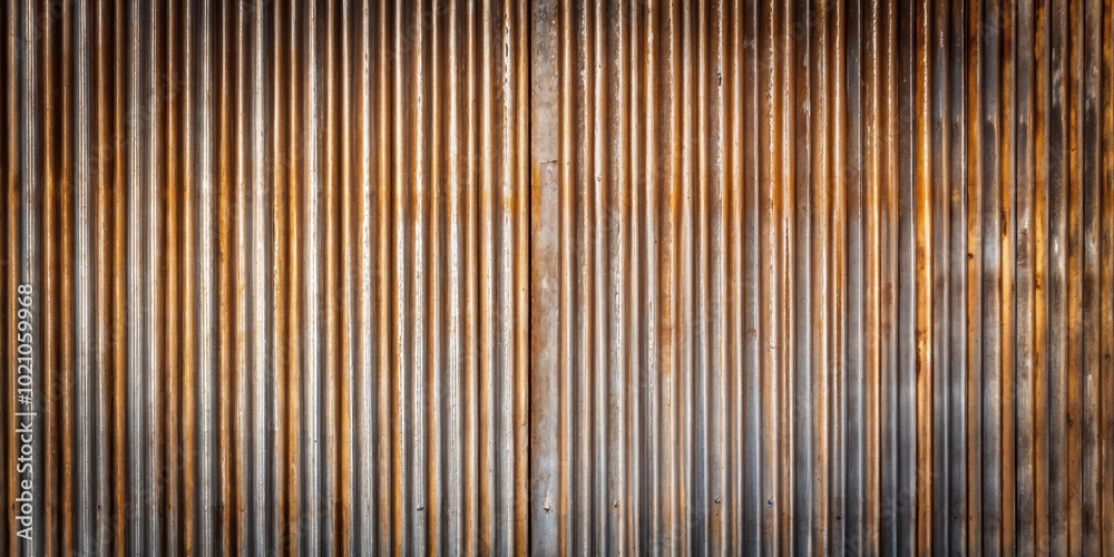 Obraz premium A weathered and rusty corrugated metal surface with a subtle vertical texture