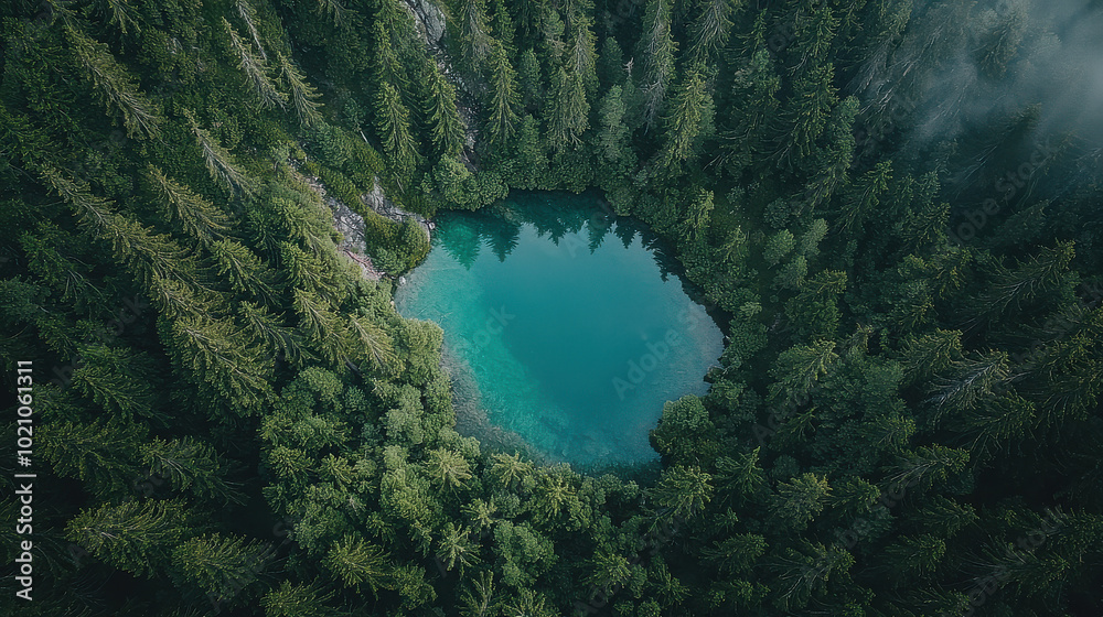Hidden gem of a circular lake peeks out from a thick forest cover, offering an inviting and mysterious ambiance in the serene heart of a lush green wilderness. Hidden gem of a circular lake peeks out from a thick forest cover, offering an inviting and mysterious ambiance in the serene heart of a lush green wilderness.