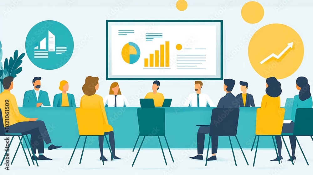 Businesspeople in a meeting discussing data and growth Businesspeople in a meeting discussing data and growth
