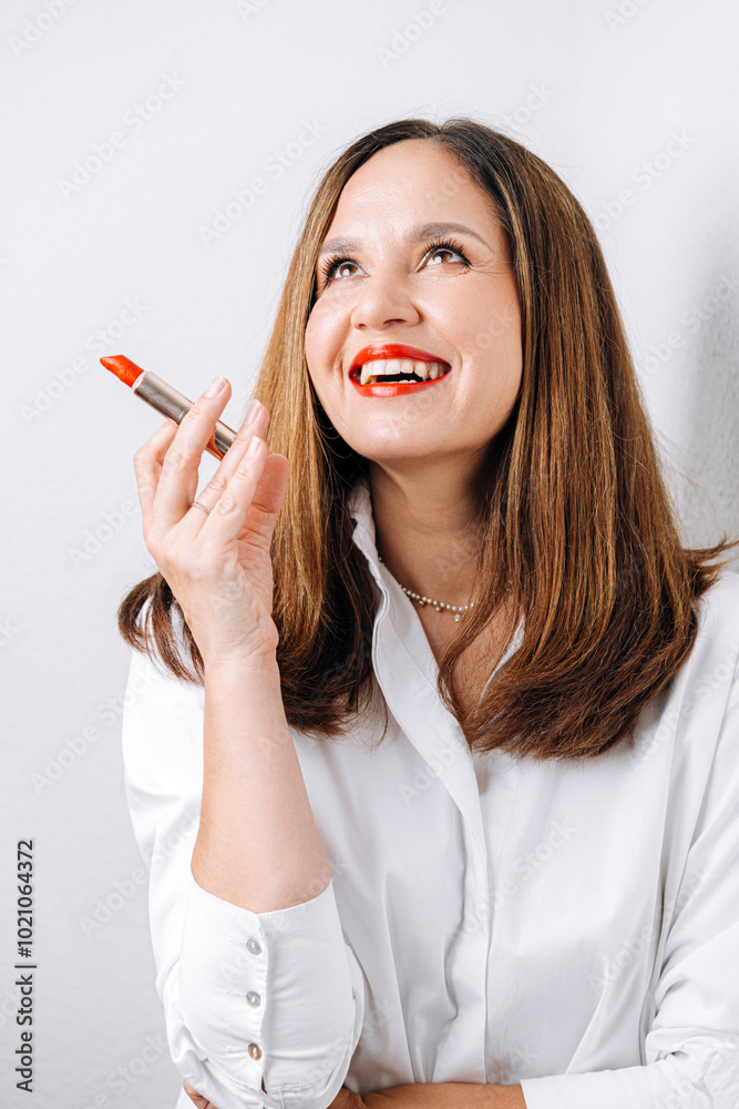 portrait of makeup artist on white background