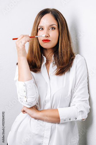 Obraz na płótnie portrait of makeup artist on white background w salonie