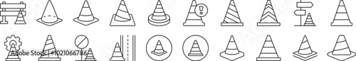 Traffic Cone Outline Image Collection. Editable Stroke. Perfect for Infographics, Articles, Books, Flyers, Banners