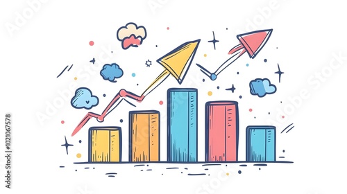 A hand-drawn illustration of an upward-trending graph with green and yellow bars, representing growth in sales