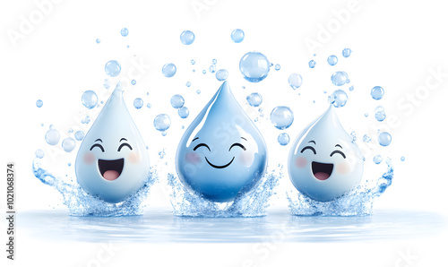 Cute Water Droplets Emoji, Playful, Expressive Faces in Splash and Ripple Forms
