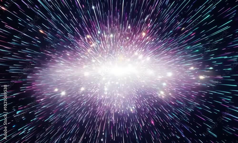 A single bright pink star with a bright core and purple streaks in a dark night sky. A single bright pink star with a bright core and purple streaks in a dark night sky.