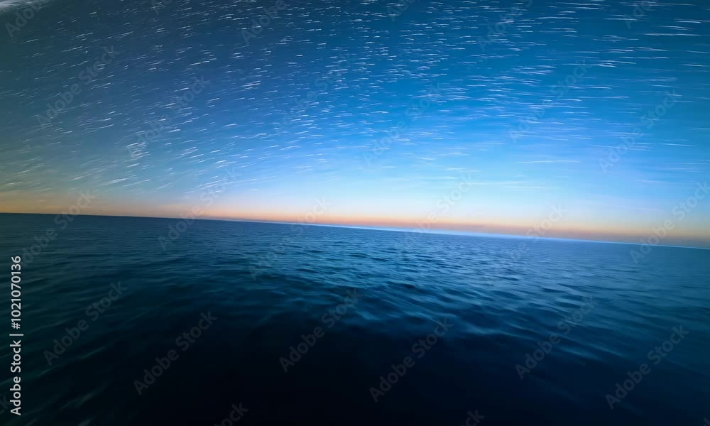 Starry night sky over ocean with streaking stars. Starry night sky over ocean with streaking stars.