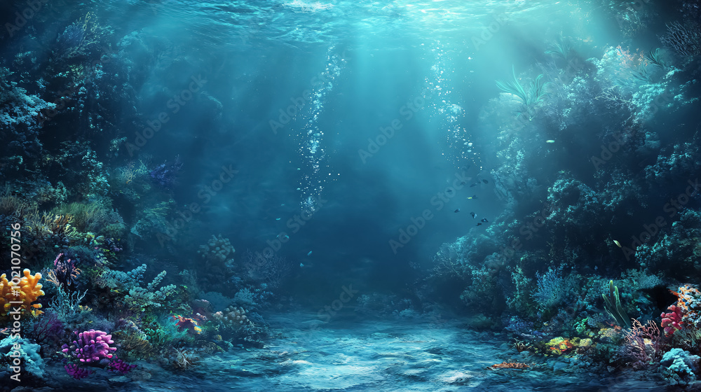 Fototapeta premium Sea or Ocean Underwater Deep Nature Background: A deep, underwater ocean background capturing the natural beauty of the ocean's depths.