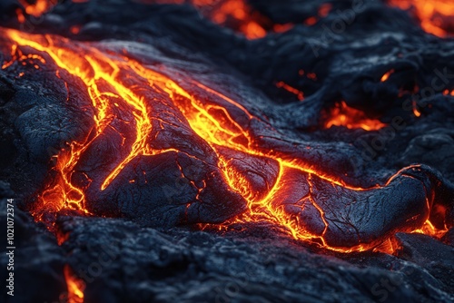 Lava Textur Glühende Adern Dunkles Gestein Vulkanausbruch Feuer Effekt Fließende Lava Glühende Oberfläche Kraftvolle Atmosphäre Naturgewalt Hitze Dynamische Struktur Abstrakte Textur Vulkanische Lands