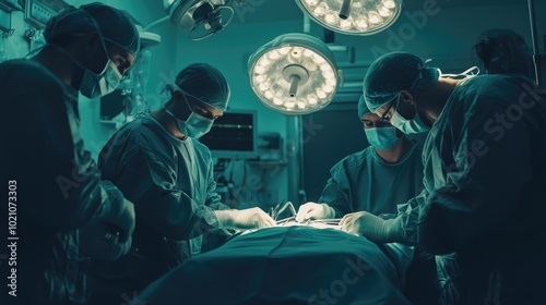 Group of surgeons performing surgical procedure in an operating room