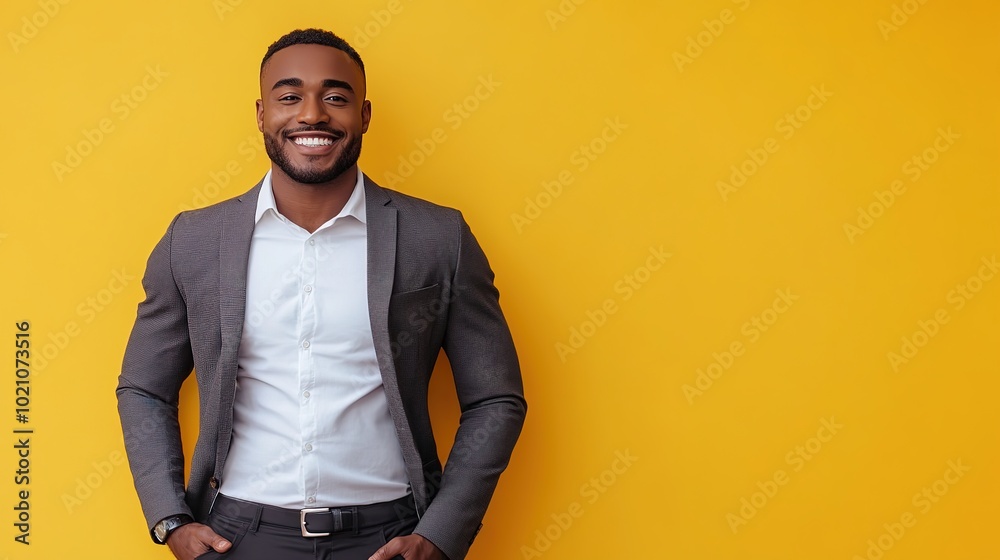 Fototapeta premium Happy young beautiful business man professional executive manager standing in office arms crossed, Generative Ai