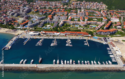 Aerial view to yacht marina Marina Dinevi in Sveti Vlas, Burgas, Bulgaria photo