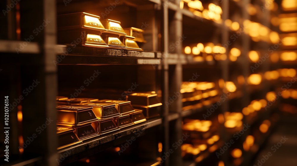 Stacked Gold Bars in Vault Environment