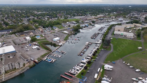 Small port town of Tonawanda, NY on Niagara River in up state New York near Niagara Falls