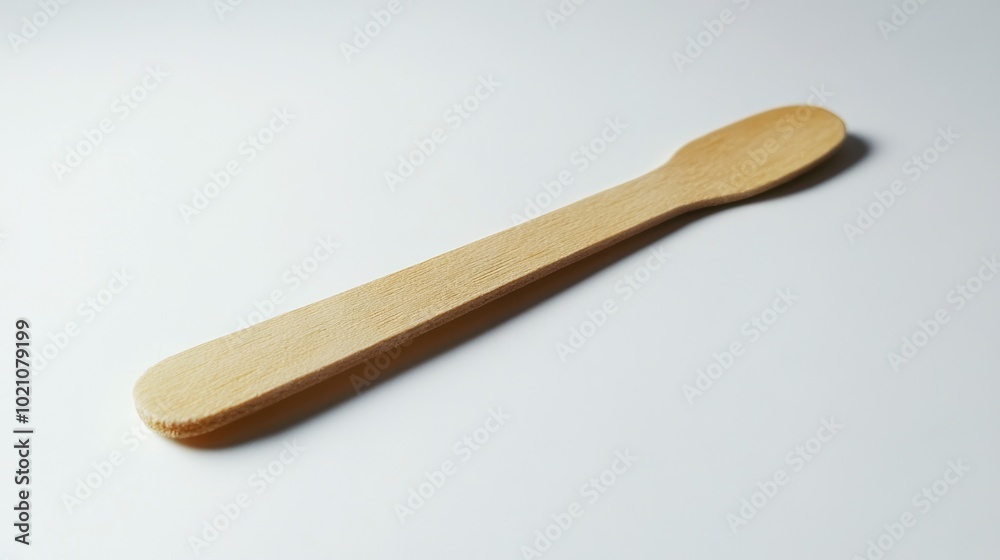 A single wooden spoon resting on a clean white table, ideal for use in still life photography or as a prop in various scenes A single wooden spoon resting on a clean white table, ideal for use in still life photography or as a prop in various scenes