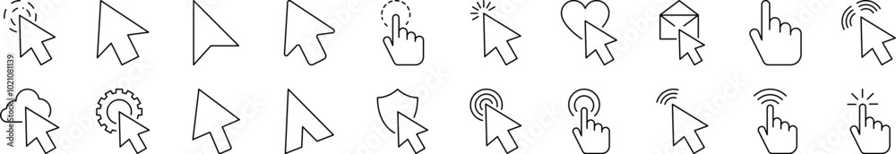 Cursor Outline Sign Collection. Editable Stroke. Perfect for Infographics, Articles, Books, Flyers, Banners Cursor Outline Sign Collection. Editable Stroke. Perfect for Infographics, Articles, Books, Flyers, Banners