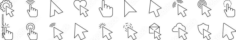 Cursor Outline Icon Collection. Editable Stroke. Perfect for Infographics, Articles, Books, Flyers, Banners