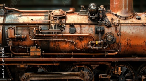 Vintage Steam Engine Close-Up with Rusty Pipes and Detail