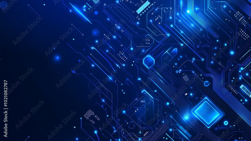 Modern Tech Circuitry and Chip with Radiant Blue Neon Lights. Generative AI Modern Tech Circuitry and Chip with Radiant Blue Neon Lights. Generative AI
