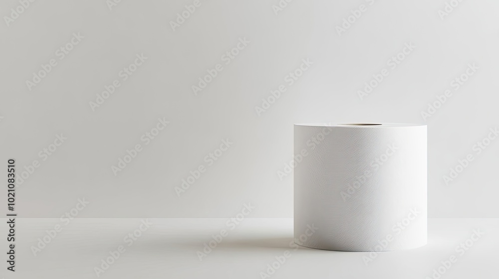 A smooth roll of tissue paper standing upright on a white background, showcasing simplicity and cleanliness. Ideal for bathroom or home essential concepts A smooth roll of tissue paper standing upright on a white background, showcasing simplicity and cleanliness. Ideal for bathroom or home essential concepts