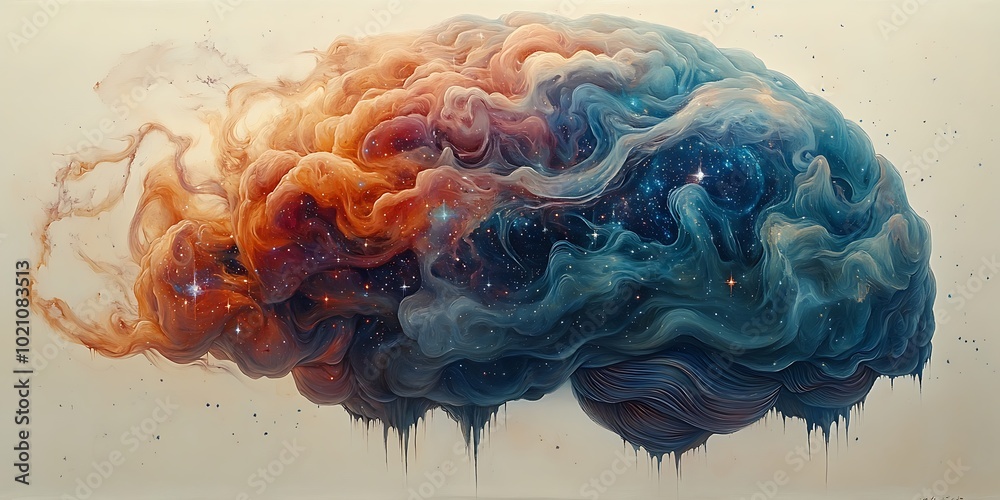 Obraz premium A colorful brain filled with galaxies and stars, depicting the power of the human mind.
