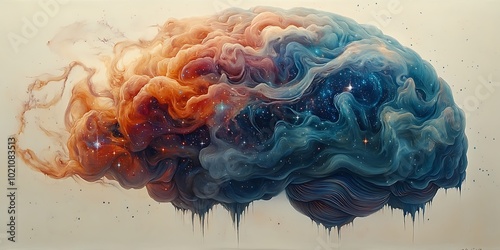A colorful brain filled with galaxies and stars, depicting the power of the human mind.
