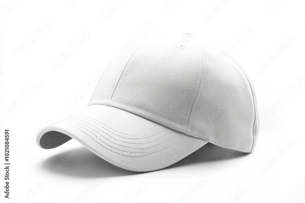 A white baseball cap on a plain white background A white baseball cap on a plain white background