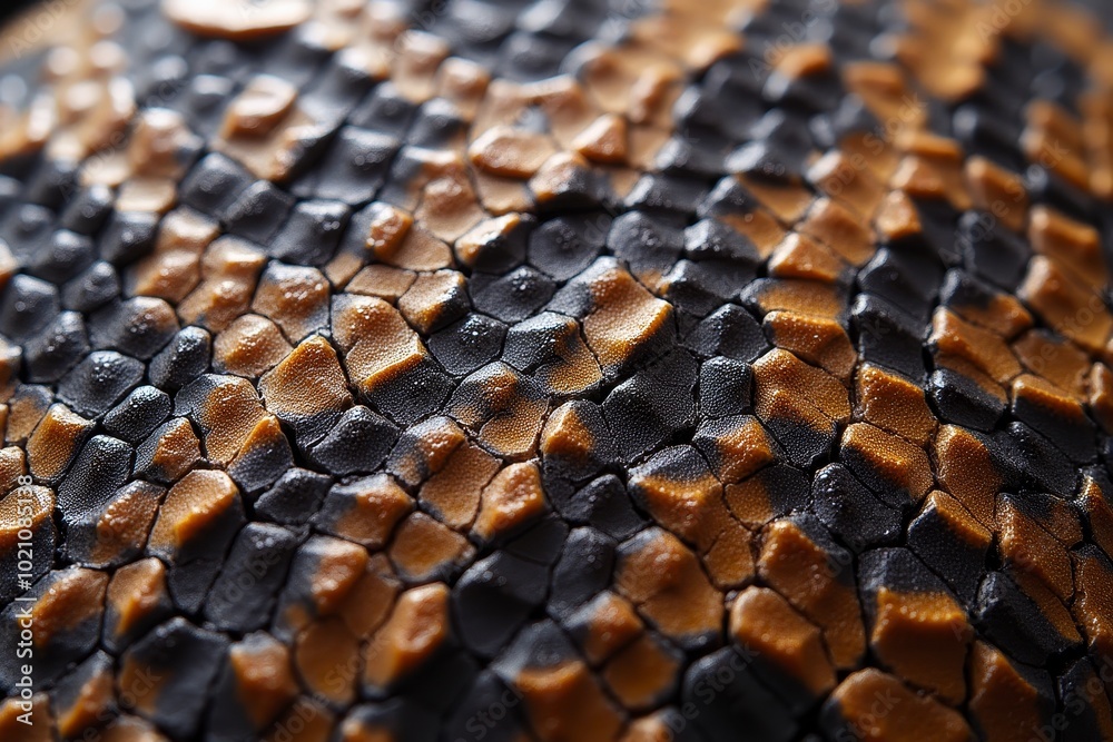 Fototapeta premium Reptile Scales in Black and Gold Representing Natural Armor