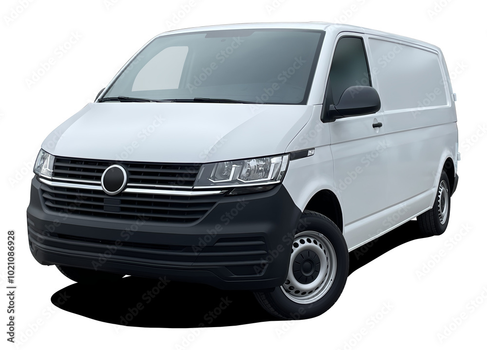 Modern European cargo minibus, front side view isolated on white background in png format, white color. Modern European cargo minibus, front side view isolated on white background in png format, white color.