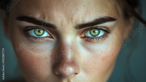 Portrait of a woman with striking green eyes, great for beauty or fashion illustrations