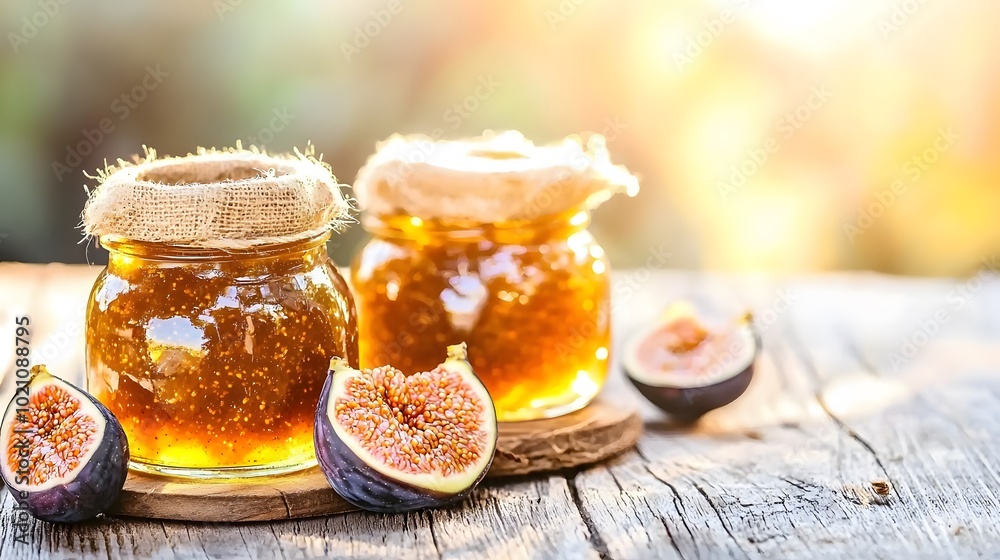 Fig Jam Jar: isolate on white background. A cozy scene featuring a mason jar filled with homemade fig jam. Sunlight filters through the translucent jam, casting warm tones on the wooden table. Fig Jam Jar: isolate on white background. A cozy scene featuring a mason jar filled with homemade fig jam. Sunlight filters through the translucent jam, casting warm tones on the wooden table.